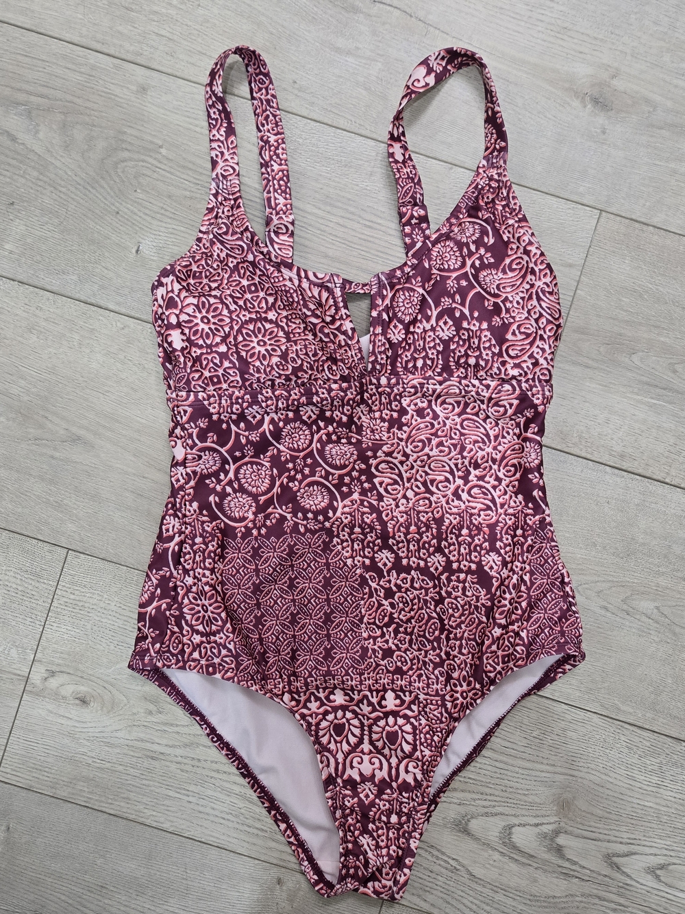Kona Sol Pink and Burgundy Patterned Women's One-Piece Swimsuit
